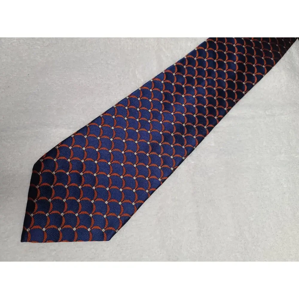 Paul Frederick blue orange scale print Italian silk tie - 58.5